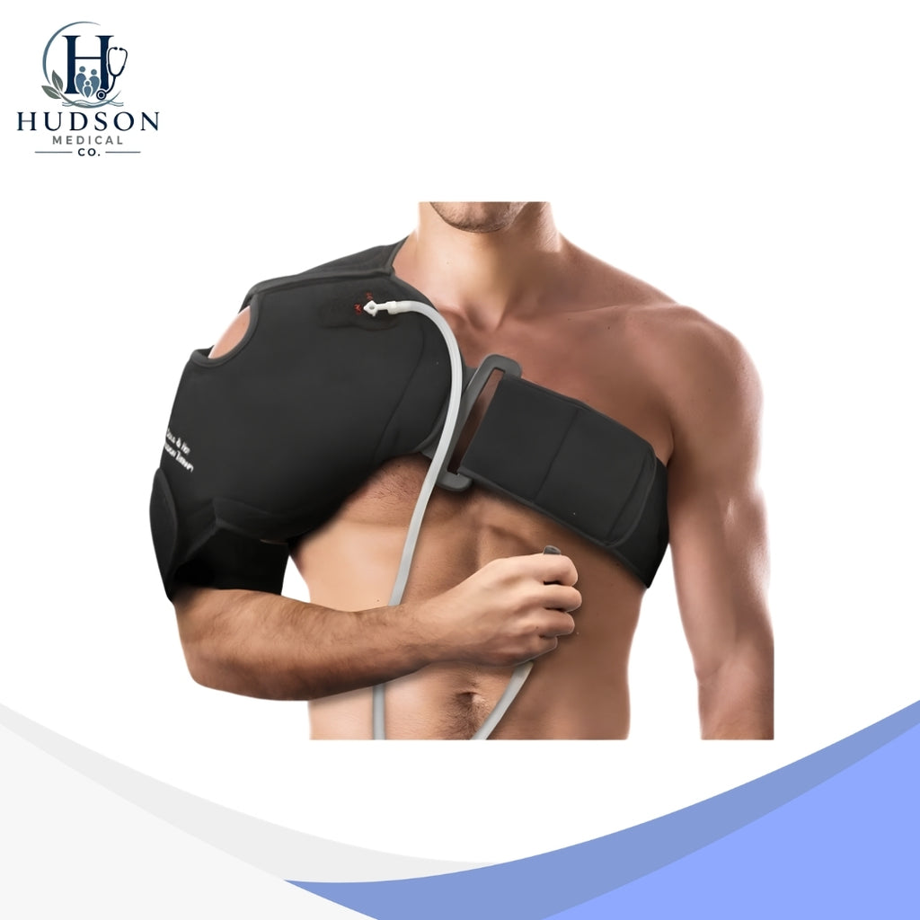 Universal Shoulder Hot & Cold Compression Brace with Air Pump | Reusable Gel Pack Shoulder Support