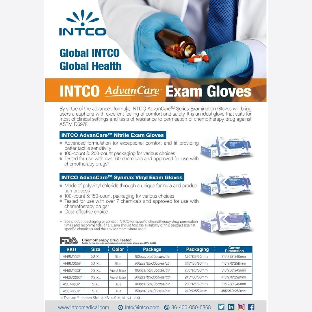 (Box) AdvanCare™ Medical Nitrile Exam Gloves | 510K, Chemical Resistant, Latex-Free