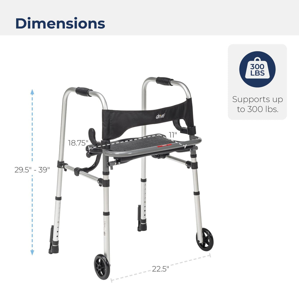 Drive Medical Clever Lite LS Walker with Seat & Push-Down Brakes Gray Aluminum Rollator Model 10233