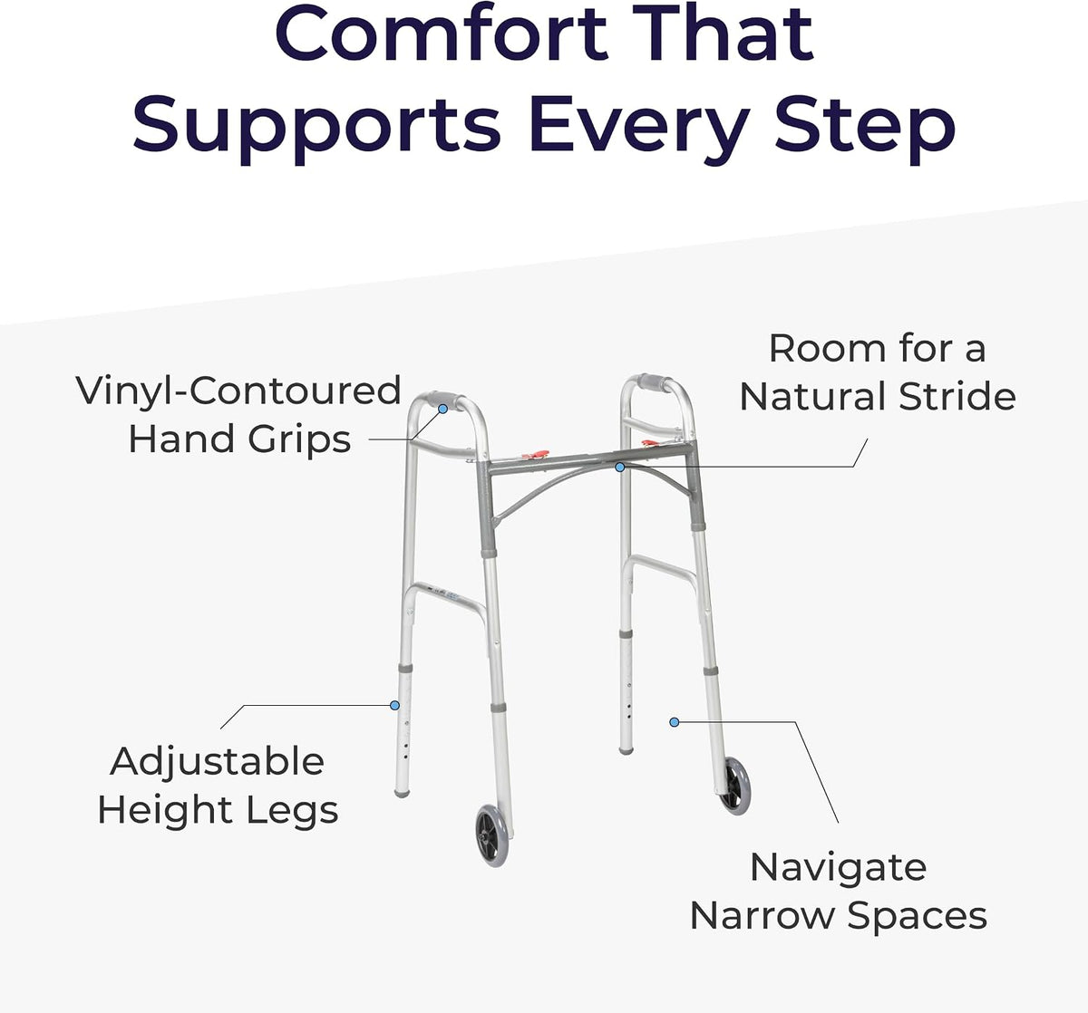 PreserveTech Deluxe Two Button Folding Walker with 5" Wheels
