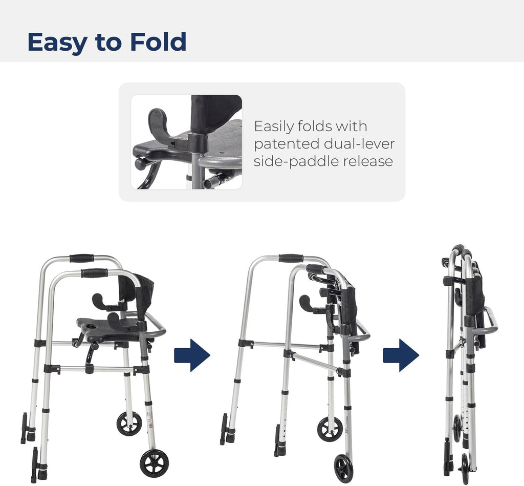 Drive Medical Clever Lite LS Walker with Seat & Push-Down Brakes Gray Aluminum Rollator Model 10233