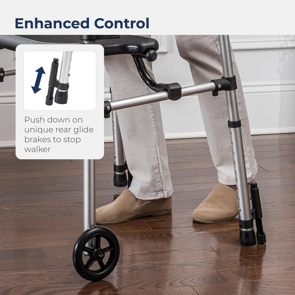 Drive Medical Clever Lite LS Walker with Seat & Push-Down Brakes Gray Aluminum Rollator Model 10233