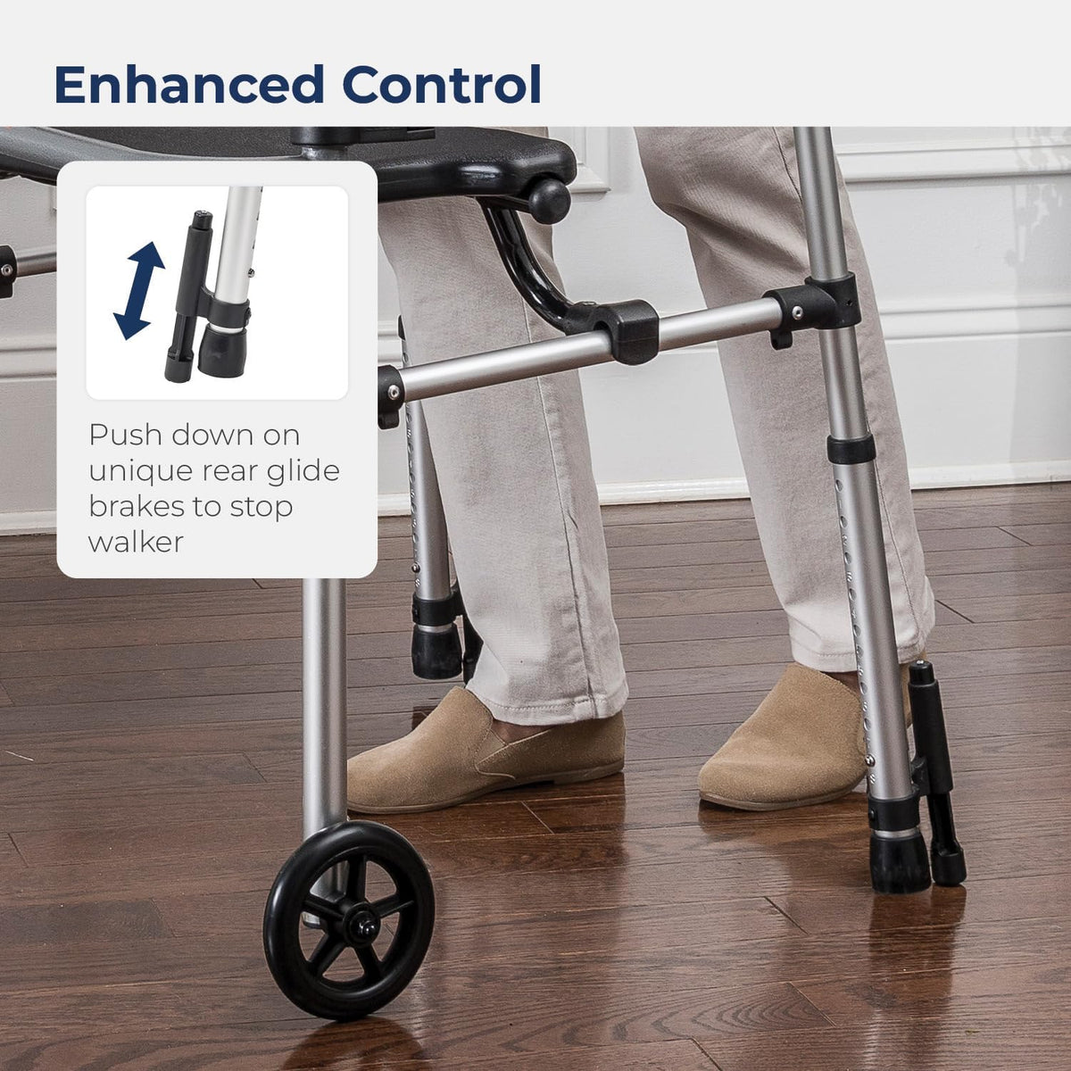 Drive Medical Clever Lite LS Walker with Seat & Push-Down Brakes Gray Aluminum Rollator Model 10233