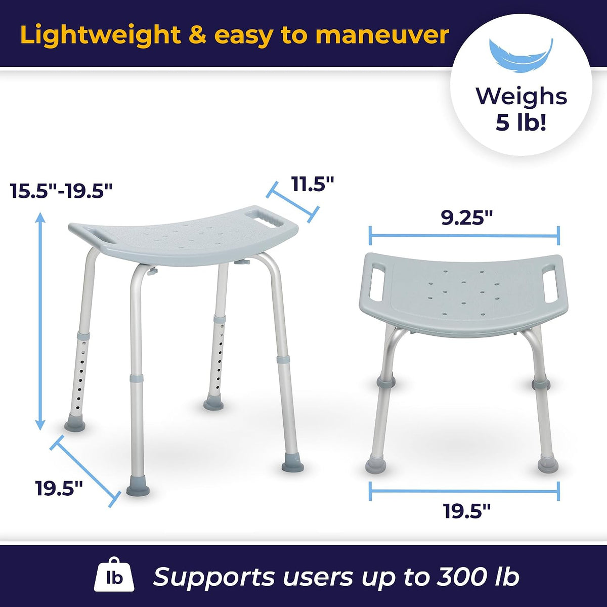 Drive Medical Bath Safety Chair Adjustable Shower Stool with Drainage Holes & Non-Slip Feet