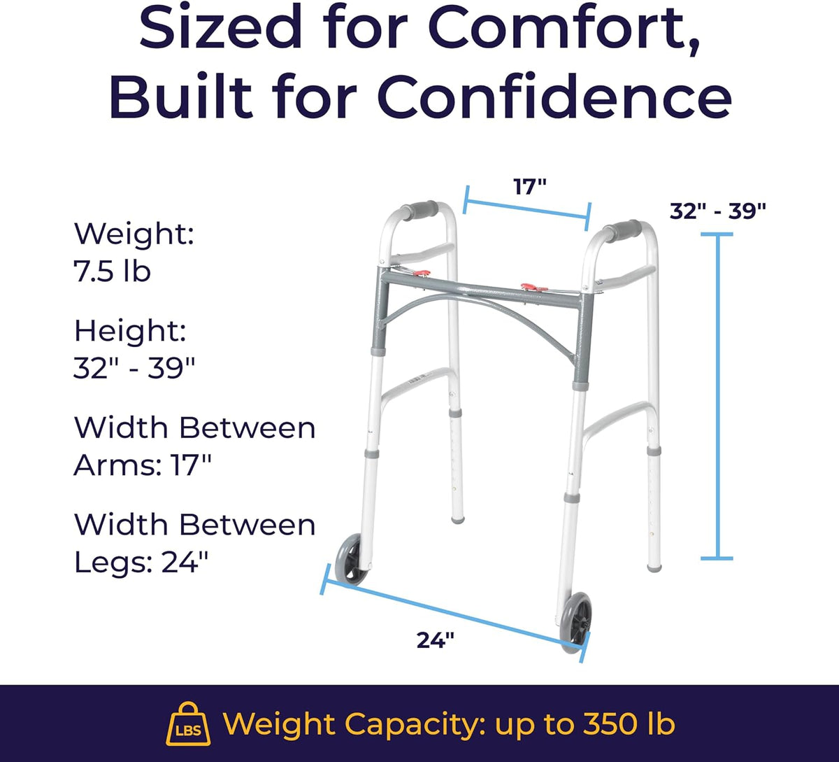 PreserveTech Deluxe Two Button Folding Walker with 5" Wheels