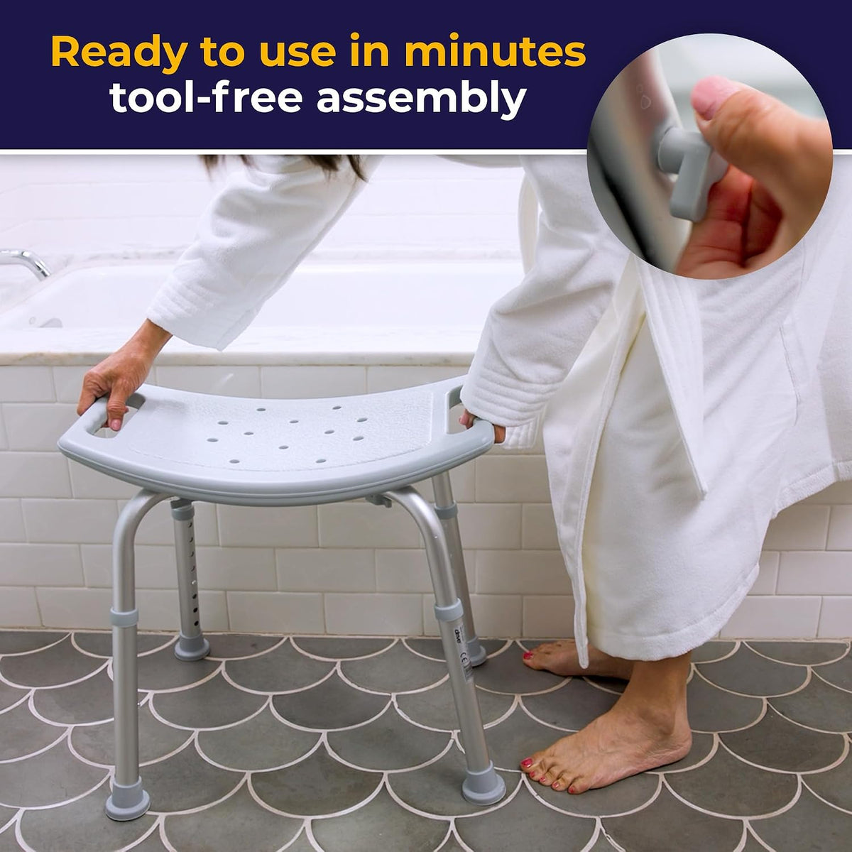 Drive Medical Bath Safety Chair Adjustable Shower Stool with Drainage Holes & Non-Slip Feet
