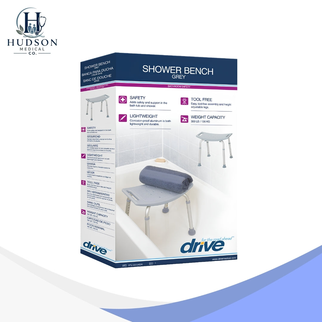 Drive Medical Bath Safety Chair Adjustable Shower Stool with Drainage Holes & Non-Slip Feet