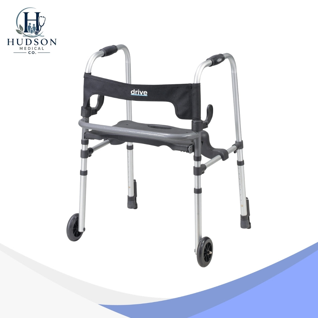 Drive Medical Clever Lite LS Walker with Seat & Push-Down Brakes Gray Aluminum Rollator Model 10233