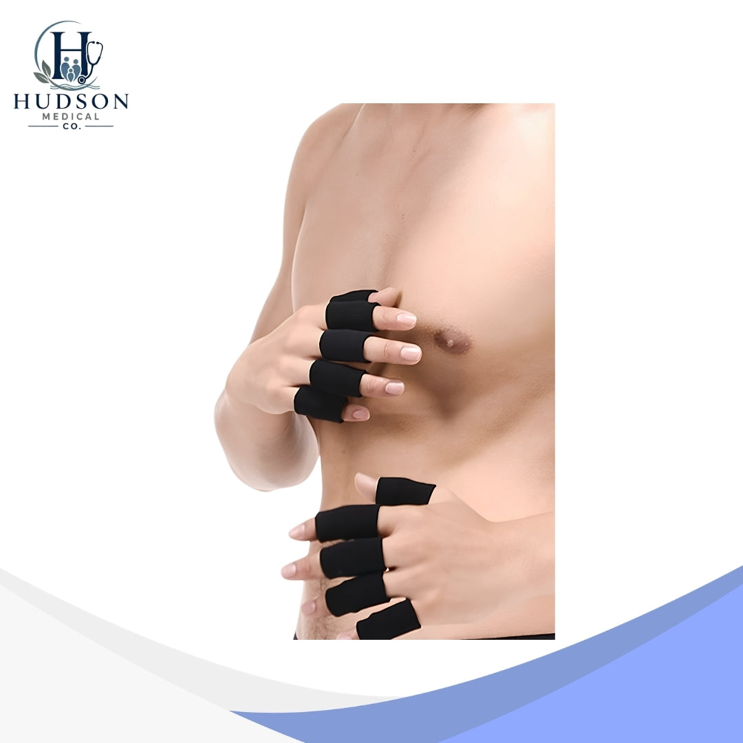 Finger Compression Sleeves | Black Elastic Finger and Thumb Support Braces for Sports and Everyday Use