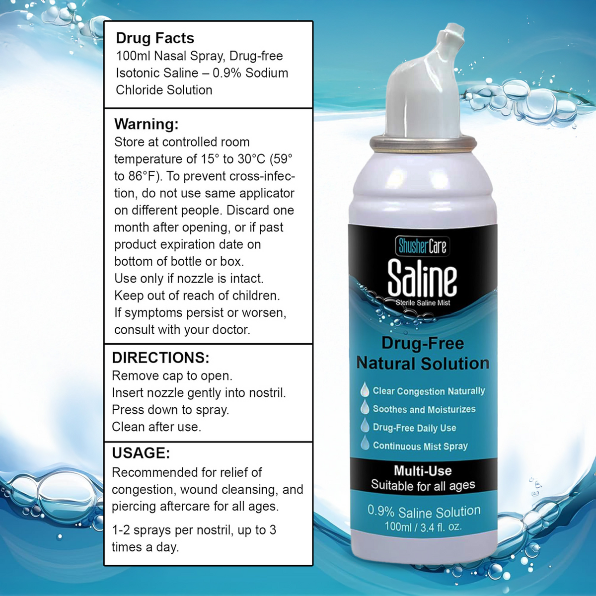 Shusher Care Saline Mist Spray Description 