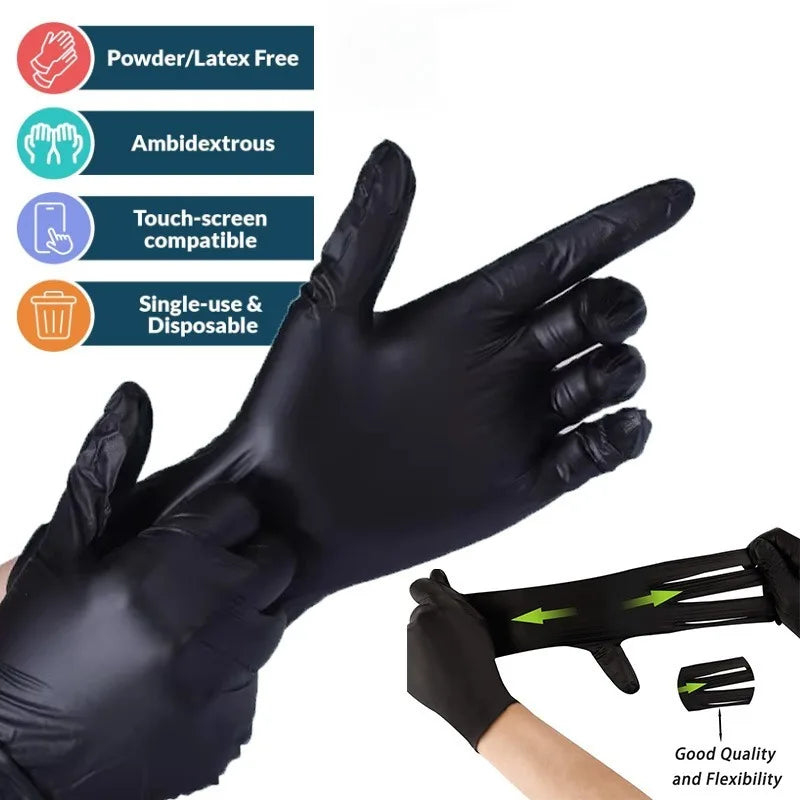  Disposable Black Nitrile Gloves 