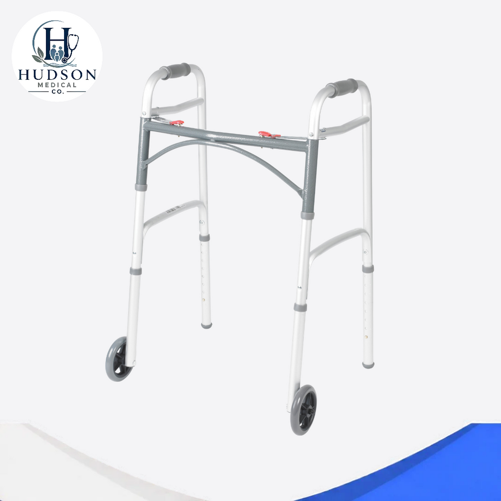 PreserveTech Deluxe Two Button Folding Walker with 5" Wheels