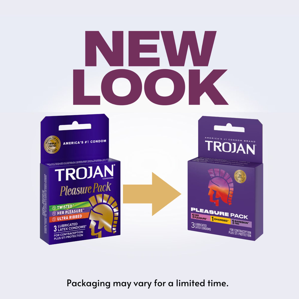 Trojan Pleasure pack | 3 Lubricated Latext Condoms