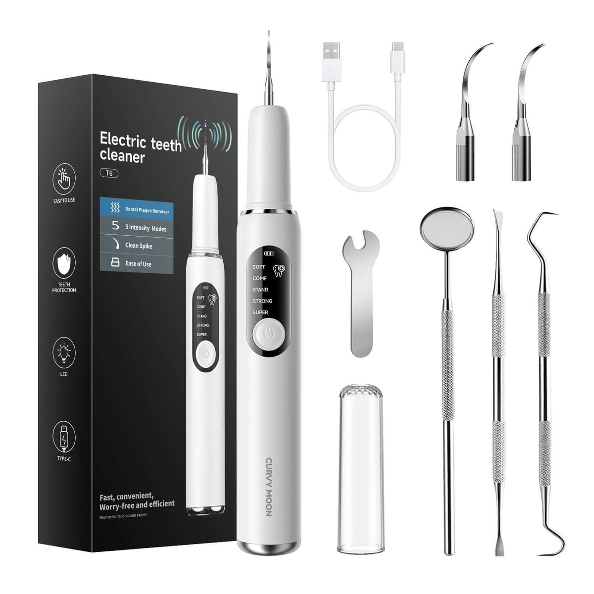 T6 Ultrasonic Tooth Cleaner - Smart Dental Plaque Remover for Effective Oral Hygiene